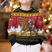 Belgium Christmas Personalized Kid Ugly Christmas Sweater Santa Riding Lion - Wonder Print Shop