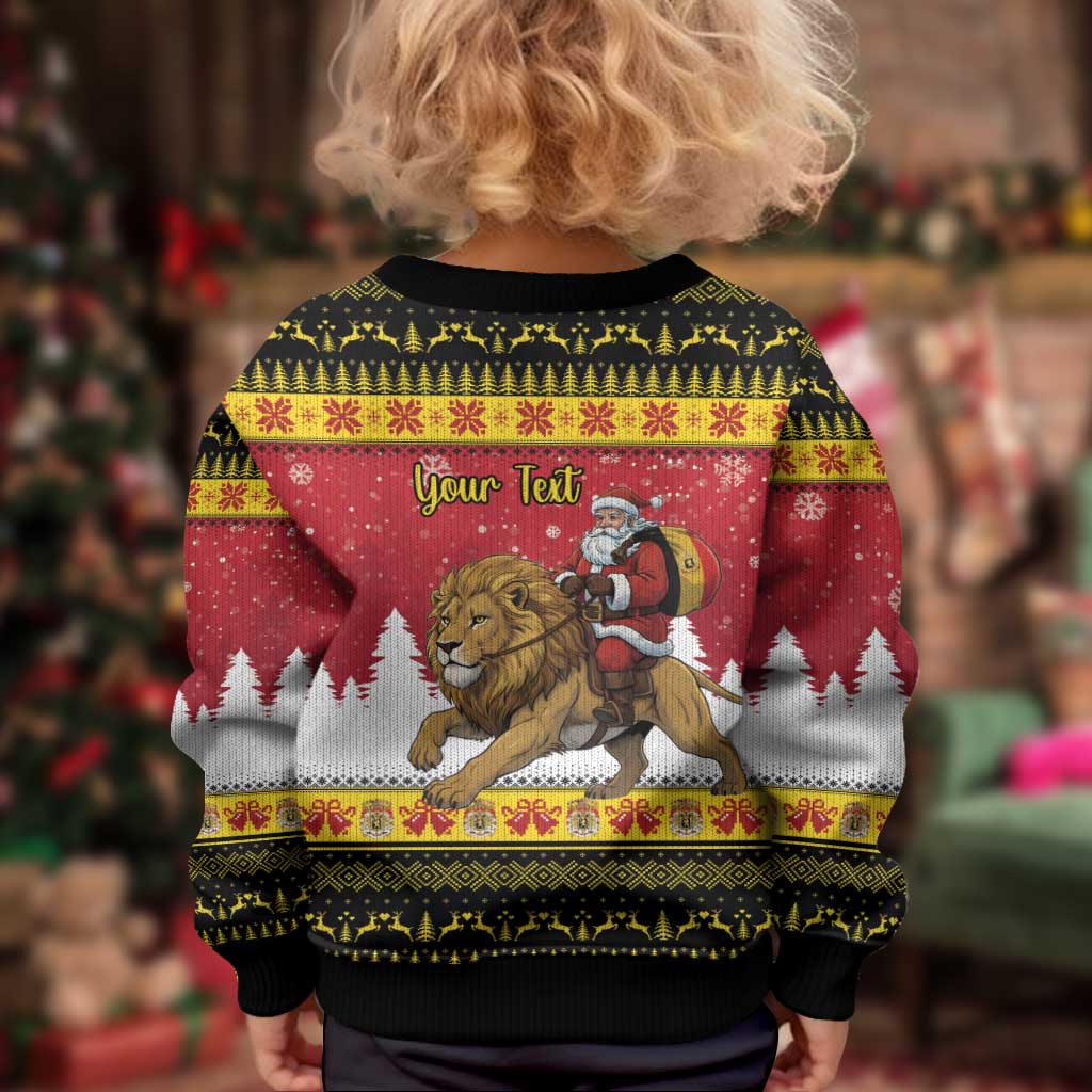 Belgium Christmas Personalized Kid Ugly Christmas Sweater Santa Riding Lion - Wonder Print Shop