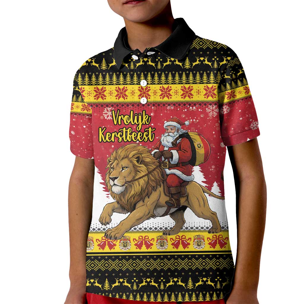 Belgium Christmas Personalized Kid Polo Shirt Santa Riding Lion - Wonder Print Shop