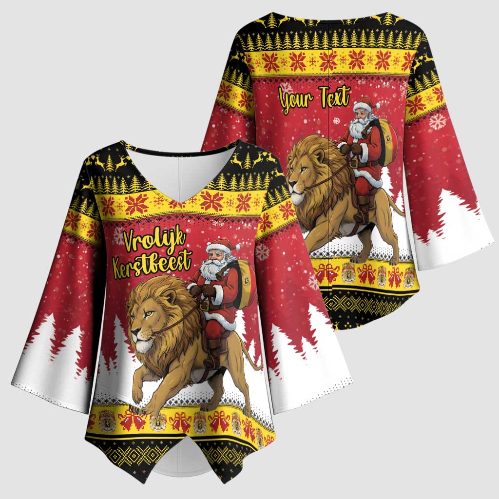 Belgium Christmas Personalized Kimono Sleeve Blouse Santa Riding Lion - Wonder Print Shop