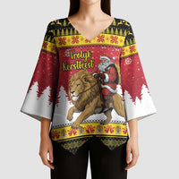 Belgium Christmas Personalized Kimono Sleeve Blouse Santa Riding Lion - Wonder Print Shop
