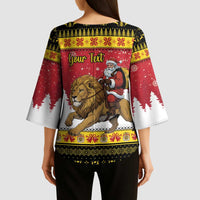 Belgium Christmas Personalized Kimono Sleeve Blouse Santa Riding Lion - Wonder Print Shop