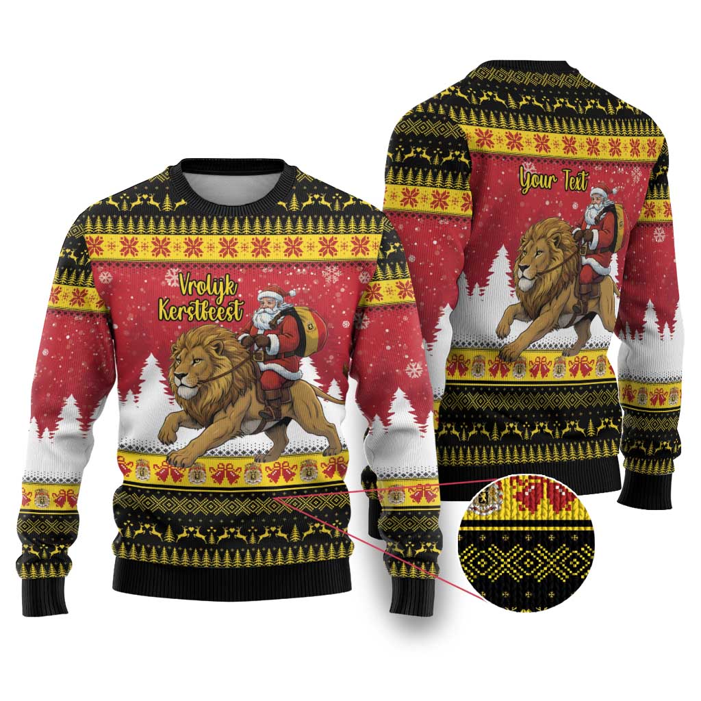 Belgium Christmas Personalized Ugly Christmas Sweater Santa Riding Lion - Wonder Print Shop