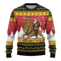 Belgium Christmas Personalized Ugly Christmas Sweater Santa Riding Lion - Wonder Print Shop
