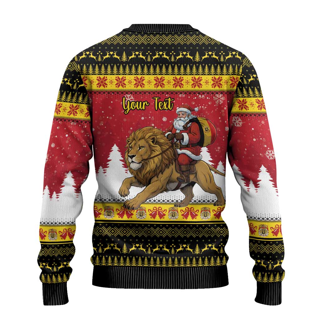 Belgium Christmas Personalized Ugly Christmas Sweater Santa Riding Lion - Wonder Print Shop