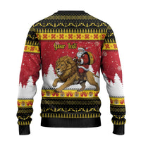 Belgium Christmas Personalized Ugly Christmas Sweater Santa Riding Lion - Wonder Print Shop