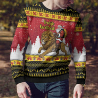 Belgium Christmas Personalized Ugly Christmas Sweater Santa Riding Lion - Wonder Print Shop