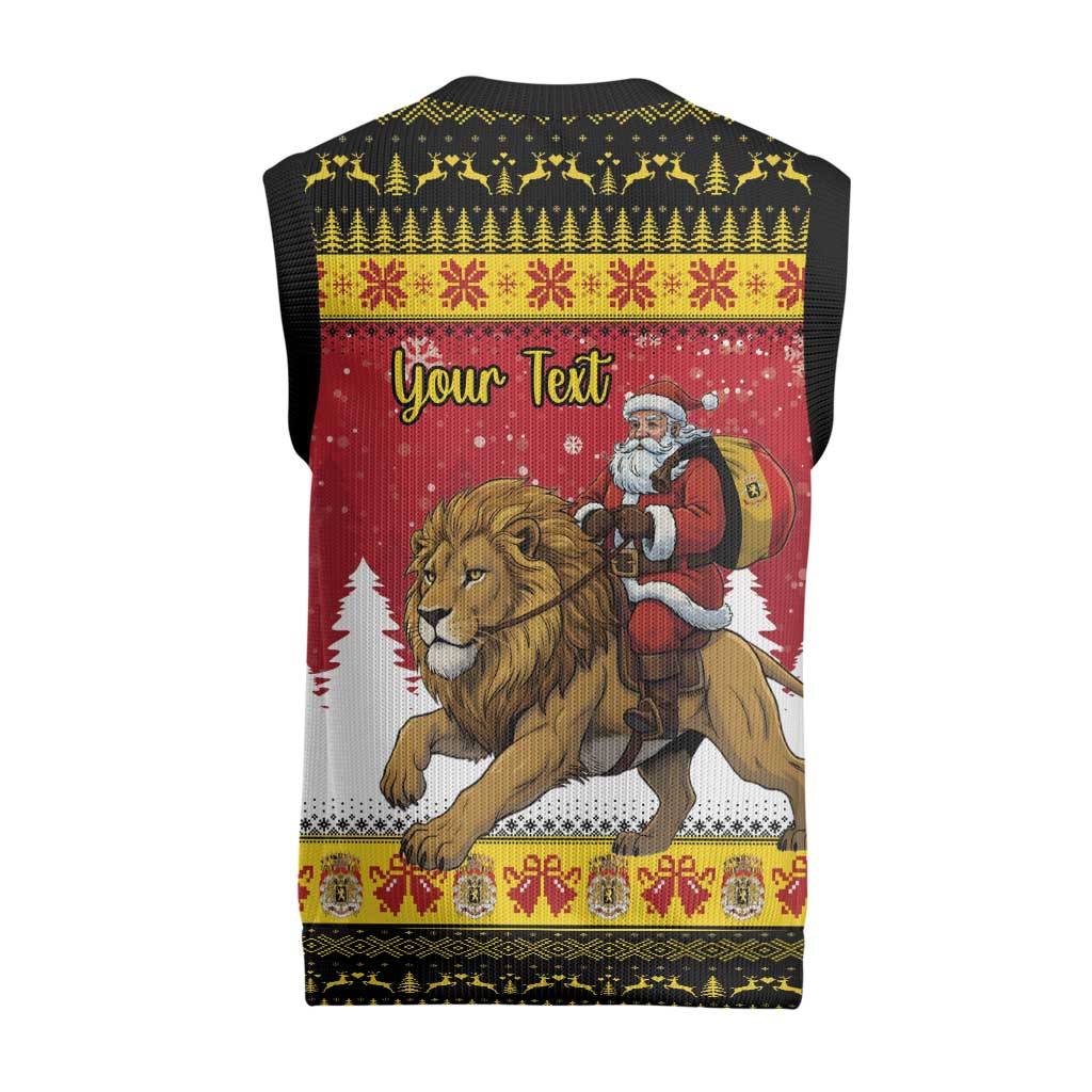 Belgium Christmas Personalized Christmas Knitted V-Neck Vest Santa Riding Lion - Wonder Print Shop