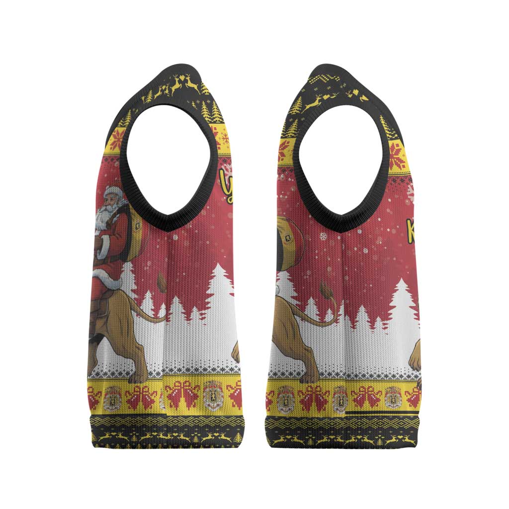 Belgium Christmas Personalized Christmas Knitted V-Neck Vest Santa Riding Lion - Wonder Print Shop