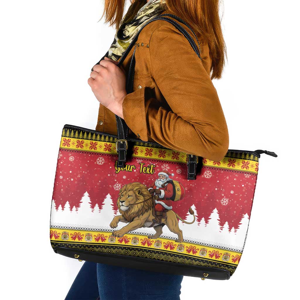 Belgium Christmas Personalized Leather Tote Bag Santa Riding Lion - Wonder Print Shop