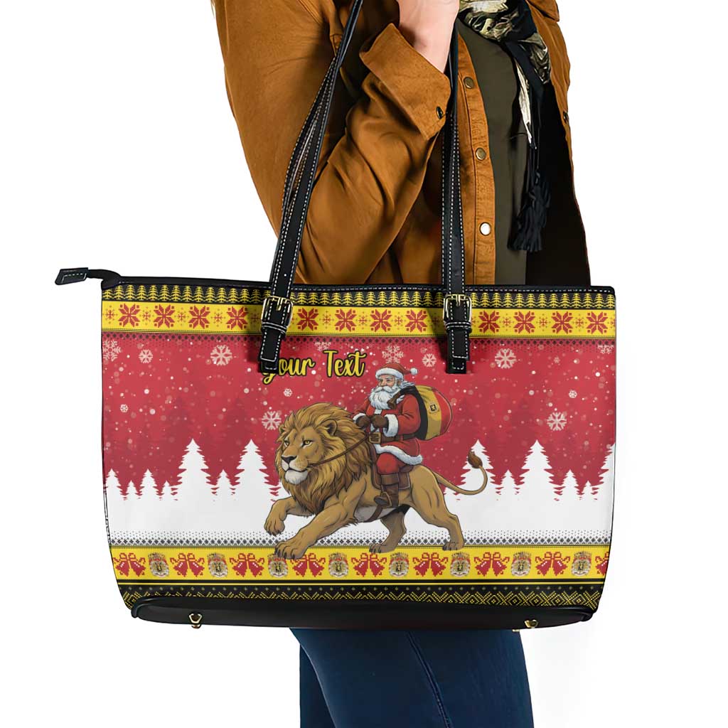 Belgium Christmas Personalized Leather Tote Bag Santa Riding Lion - Wonder Print Shop