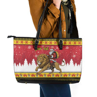 Belgium Christmas Personalized Leather Tote Bag Santa Riding Lion - Wonder Print Shop
