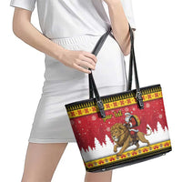 Belgium Christmas Personalized Leather Tote Bag Santa Riding Lion - Wonder Print Shop