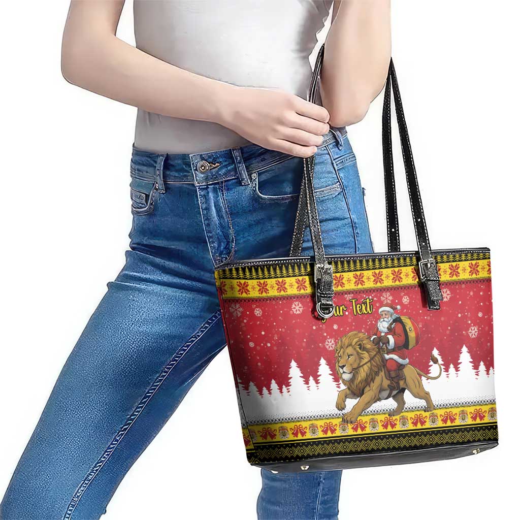 Belgium Christmas Personalized Leather Tote Bag Santa Riding Lion - Wonder Print Shop