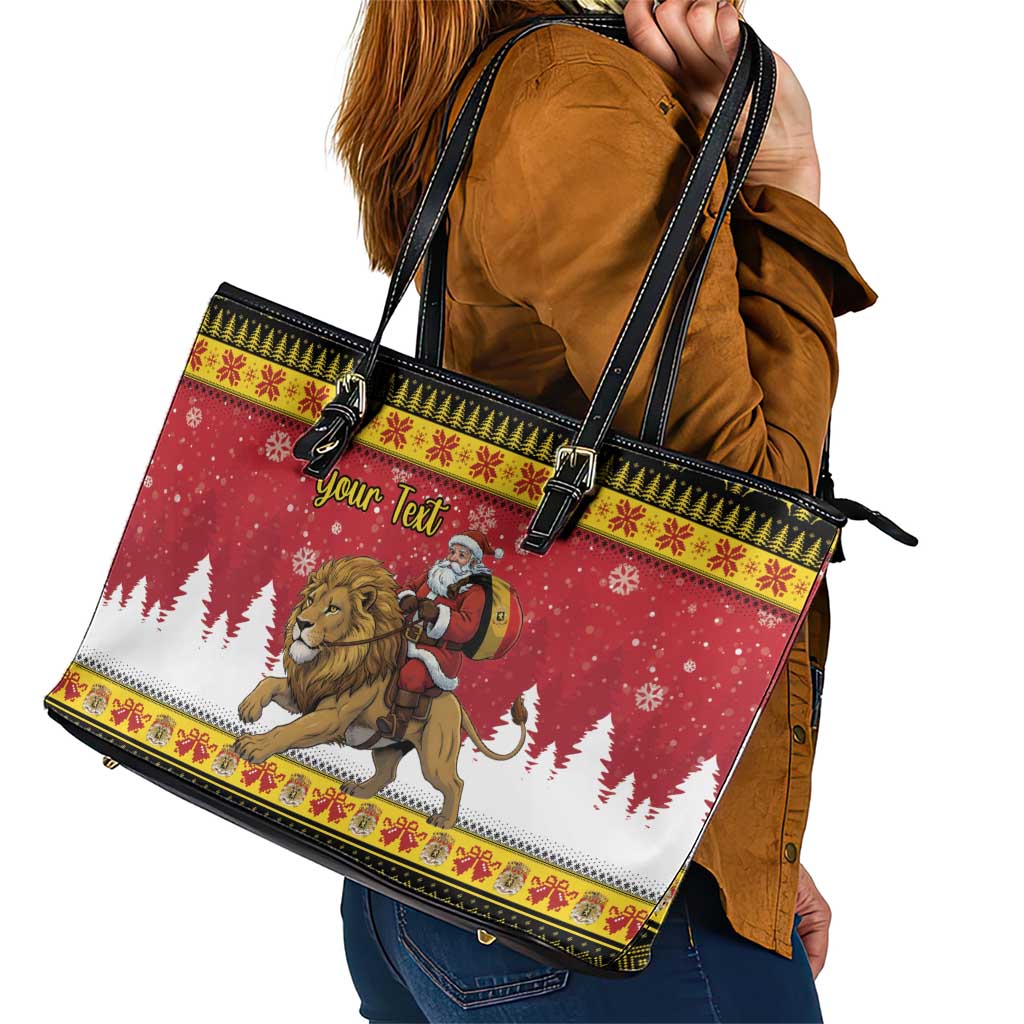 Belgium Christmas Personalized Leather Tote Bag Santa Riding Lion - Wonder Print Shop