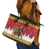 Belgium Christmas Personalized Leather Tote Bag Santa Riding Lion - Wonder Print Shop