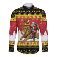 Belgium Christmas Personalized Long Sleeve Button Shirt Santa Riding Lion - Wonder Print Shop