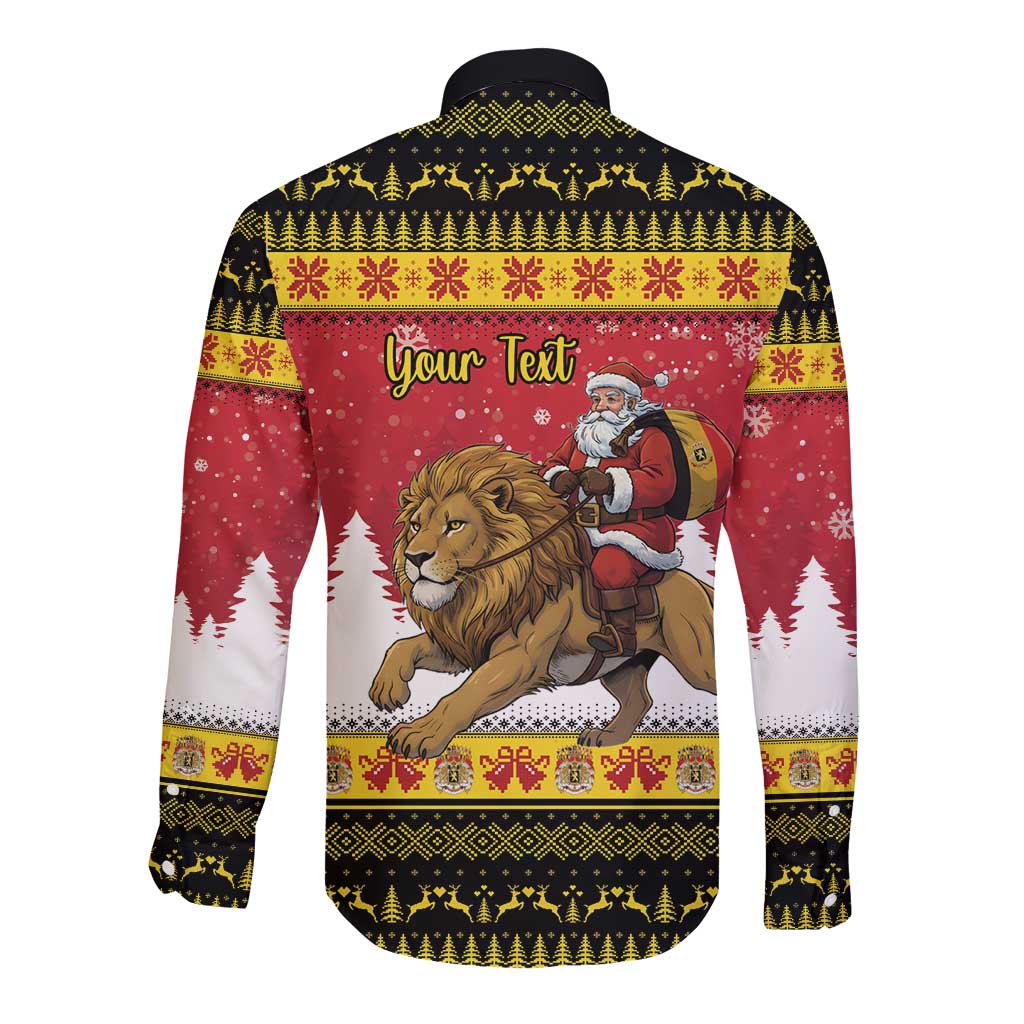 Belgium Christmas Personalized Long Sleeve Button Shirt Santa Riding Lion - Wonder Print Shop