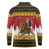 Belgium Christmas Personalized Long Sleeve Polo Shirt Santa Riding Lion - Wonder Print Shop