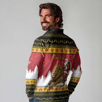 Belgium Christmas Personalized Long Sleeve Polo Shirt Santa Riding Lion - Wonder Print Shop