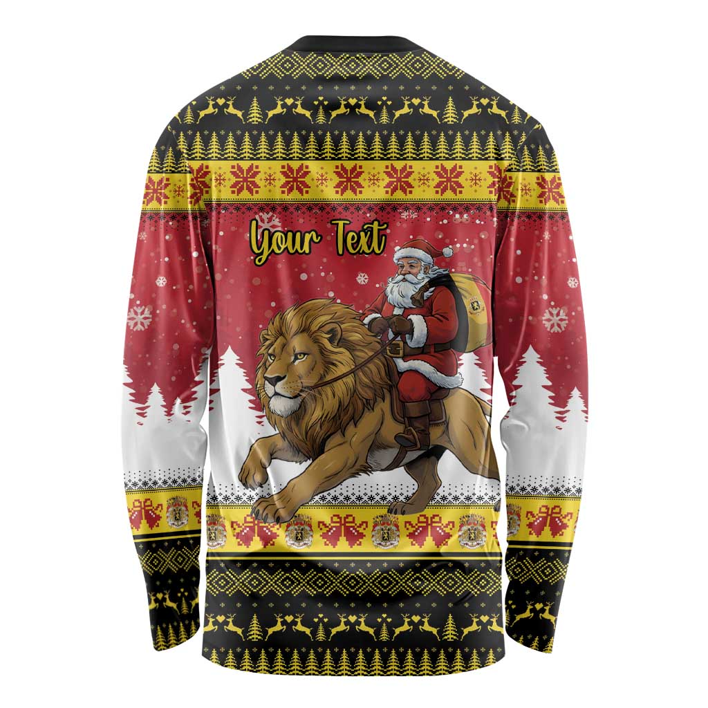 Belgium Christmas Personalized Long Sleeve Shirt Santa Riding Lion - Wonder Print Shop