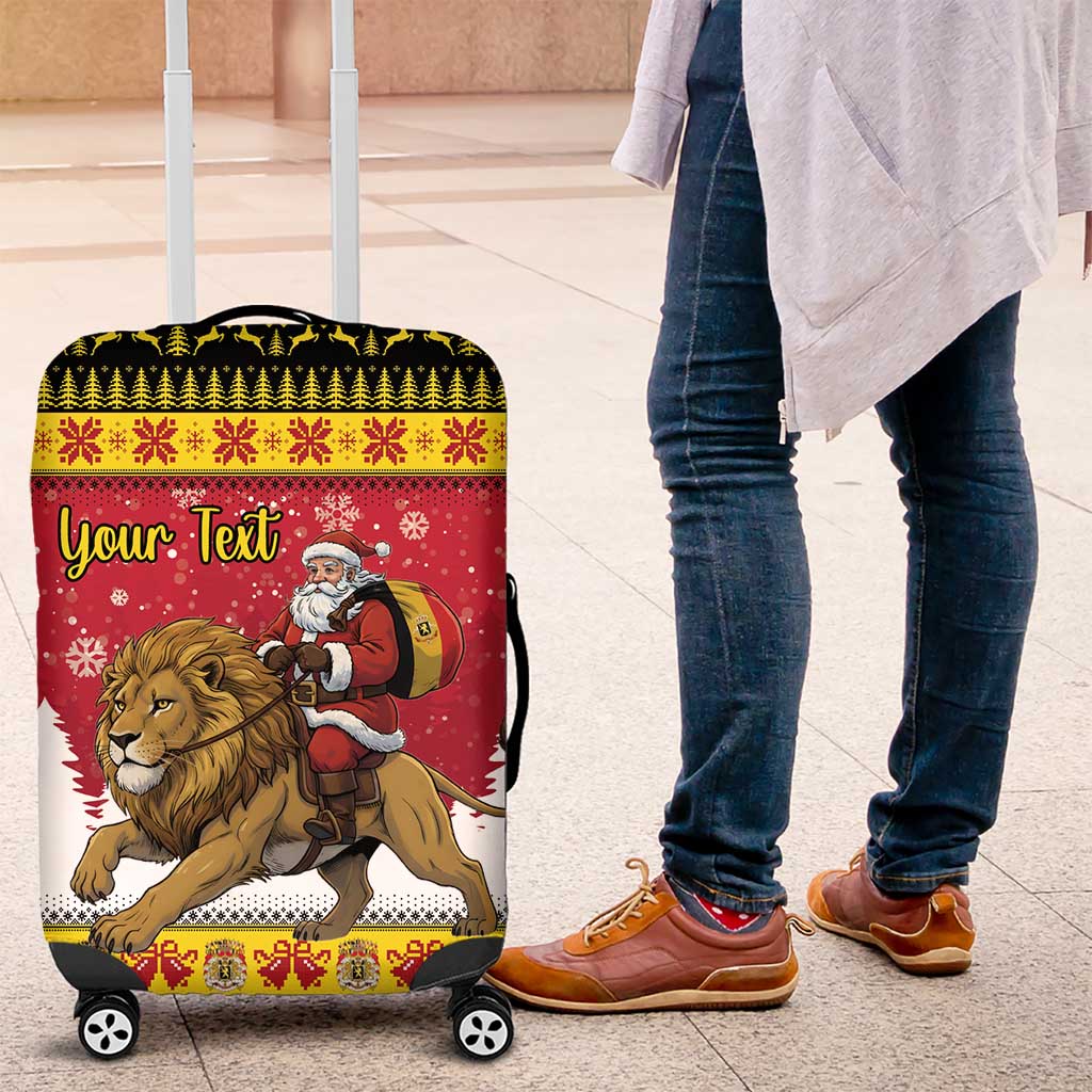 Belgium Christmas Personalized Luggage Cover Santa Riding Lion - Wonder Print Shop