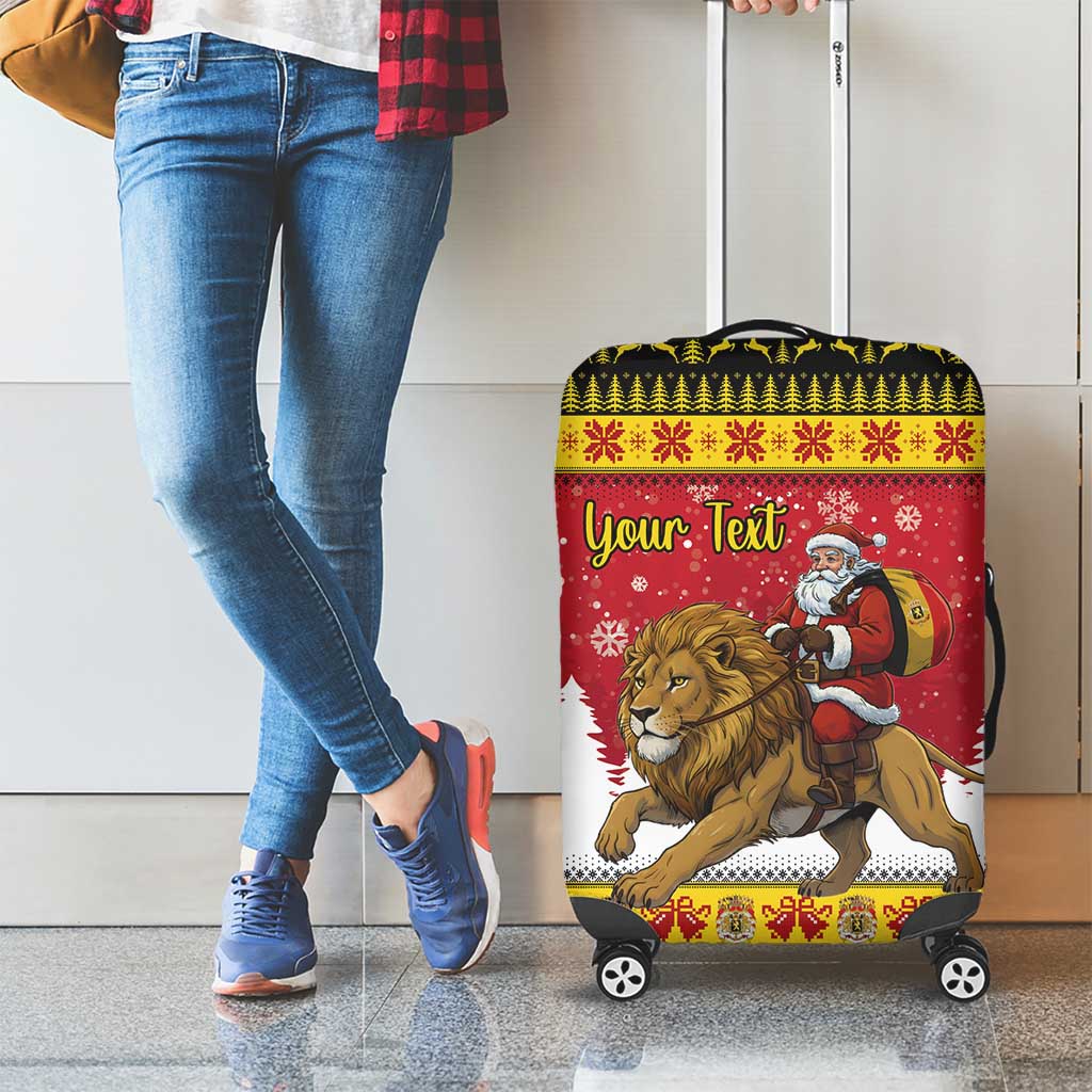 Belgium Christmas Personalized Luggage Cover Santa Riding Lion - Wonder Print Shop