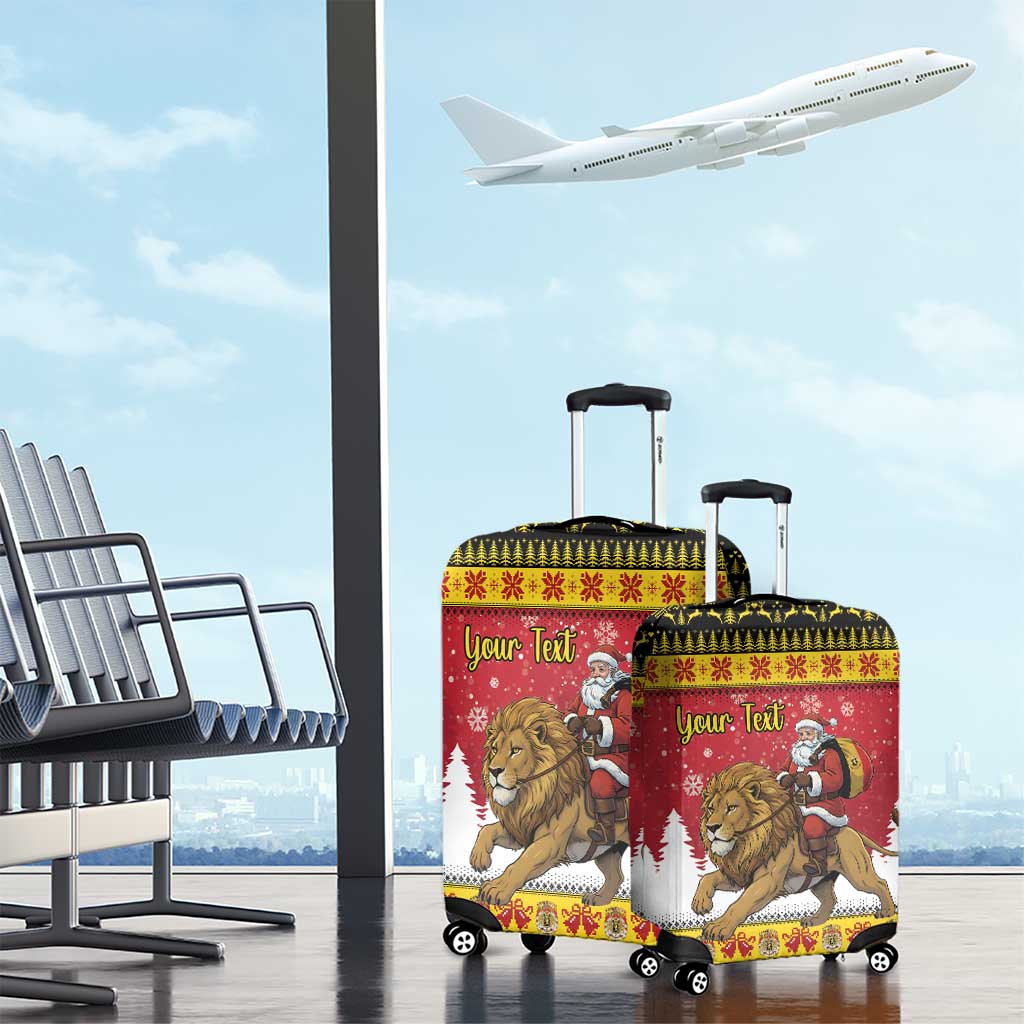 Belgium Christmas Personalized Luggage Cover Santa Riding Lion - Wonder Print Shop