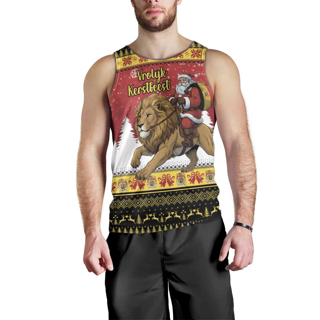 Belgium Christmas Personalized Men Tank Top Santa Riding Lion - Wonder Print Shop