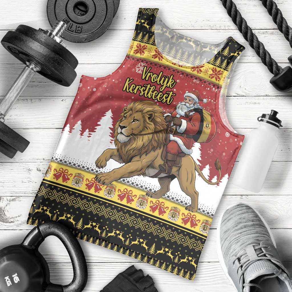 Belgium Christmas Personalized Men Tank Top Santa Riding Lion - Wonder Print Shop