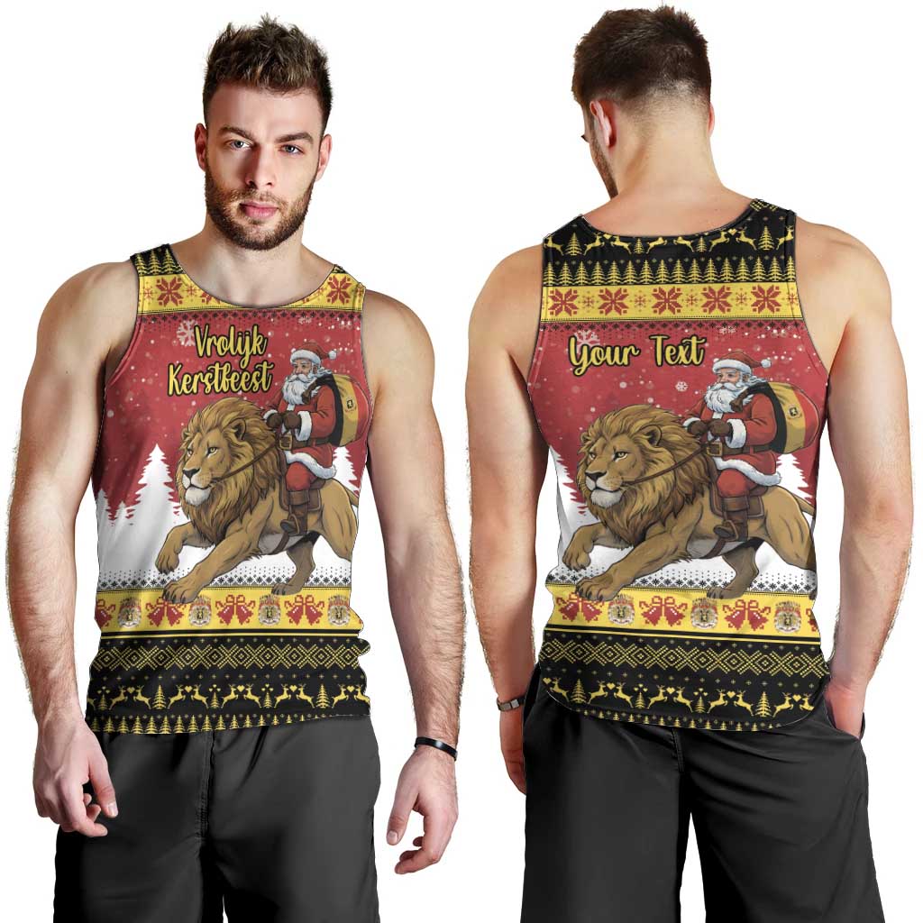 Belgium Christmas Personalized Men Tank Top Santa Riding Lion - Wonder Print Shop