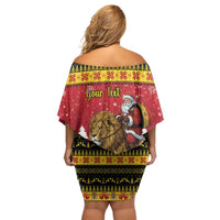 Belgium Christmas Personalized Off Shoulder Short Dress Santa Riding Lion - Wonder Print Shop
