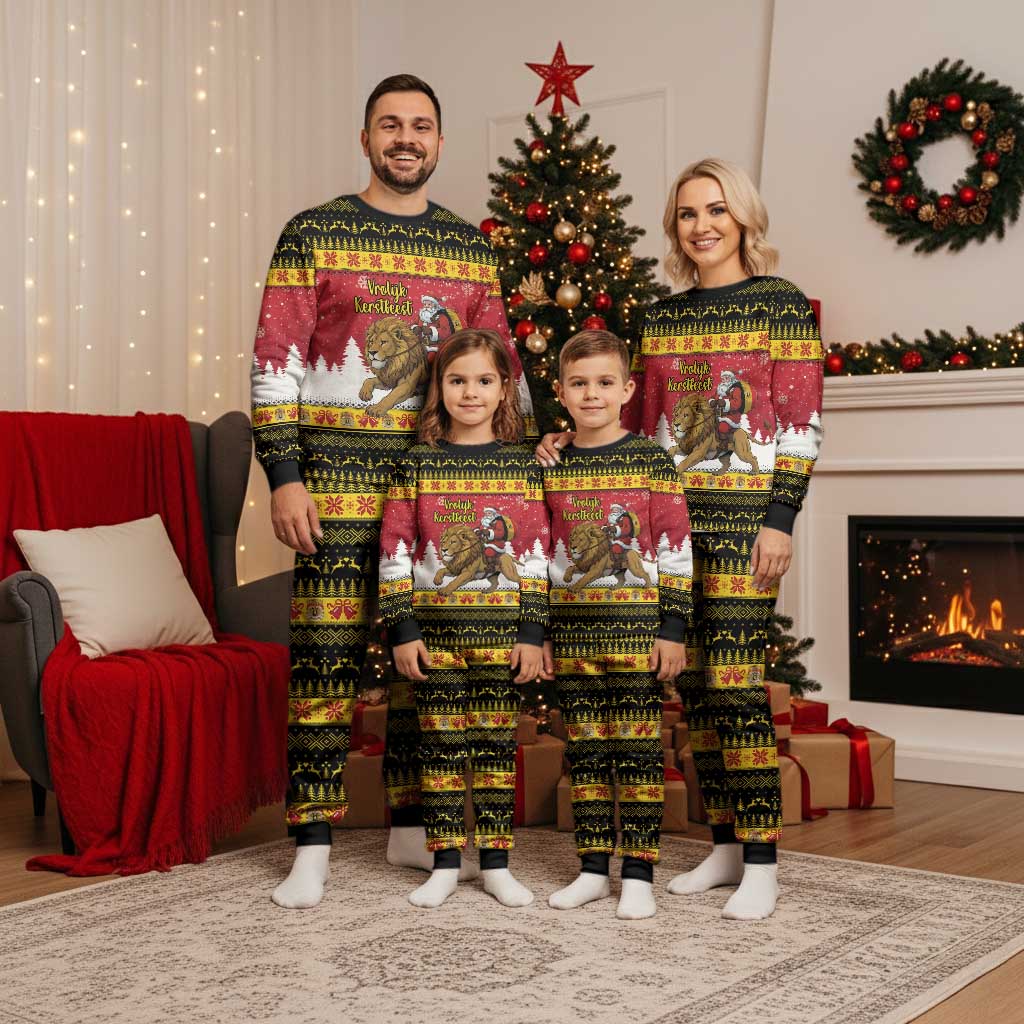 Belgium Christmas Personalized Christmas Pajama Set Santa Riding Lion - Wonder Print Shop