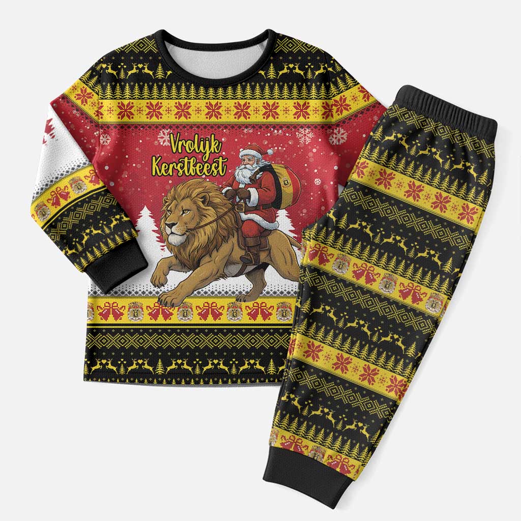 Belgium Christmas Personalized Christmas Pajama Set Santa Riding Lion - Wonder Print Shop