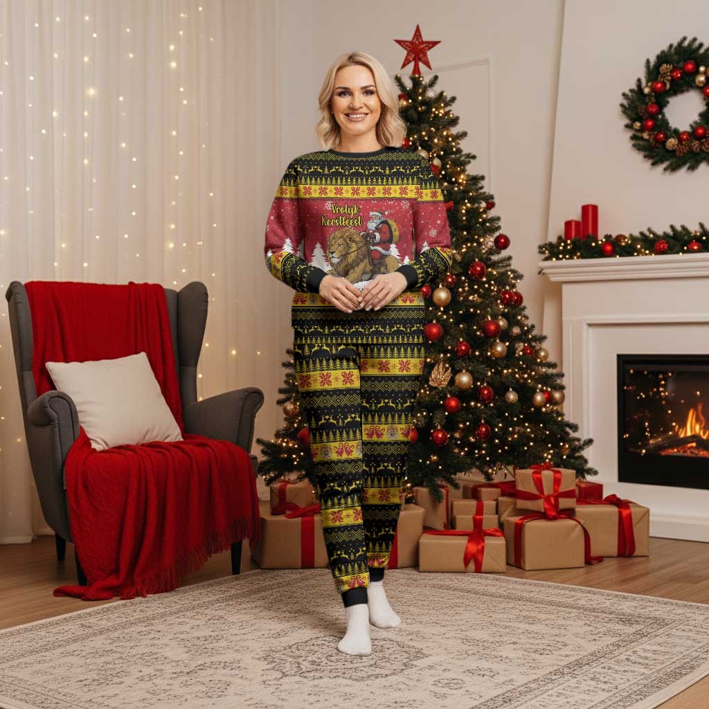 Belgium Christmas Personalized Christmas Pajama Set Santa Riding Lion - Wonder Print Shop