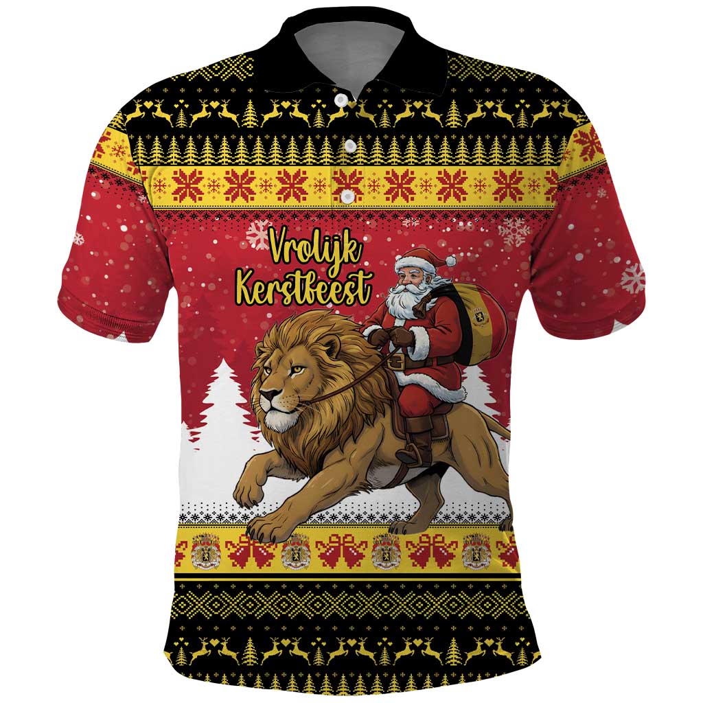 Belgium Christmas Personalized Polo Shirt Santa Riding Lion - Wonder Print Shop