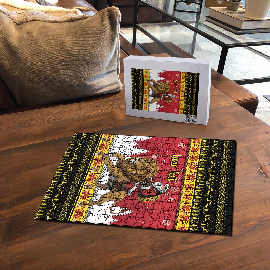 Belgium Christmas Personalized Puzzle Santa Riding Lion - Wonder Print Shop