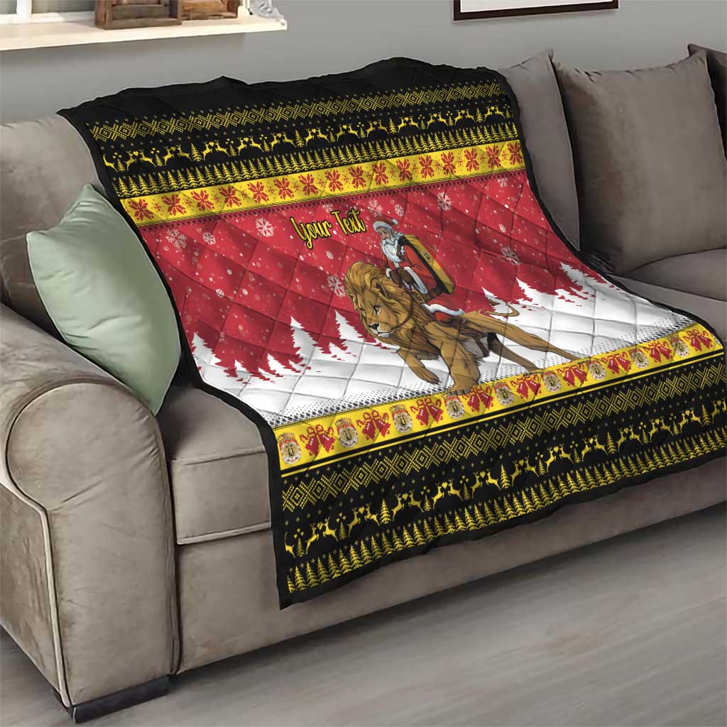 Belgium Christmas Personalized Quilt Santa Riding Lion - Wonder Print Shop