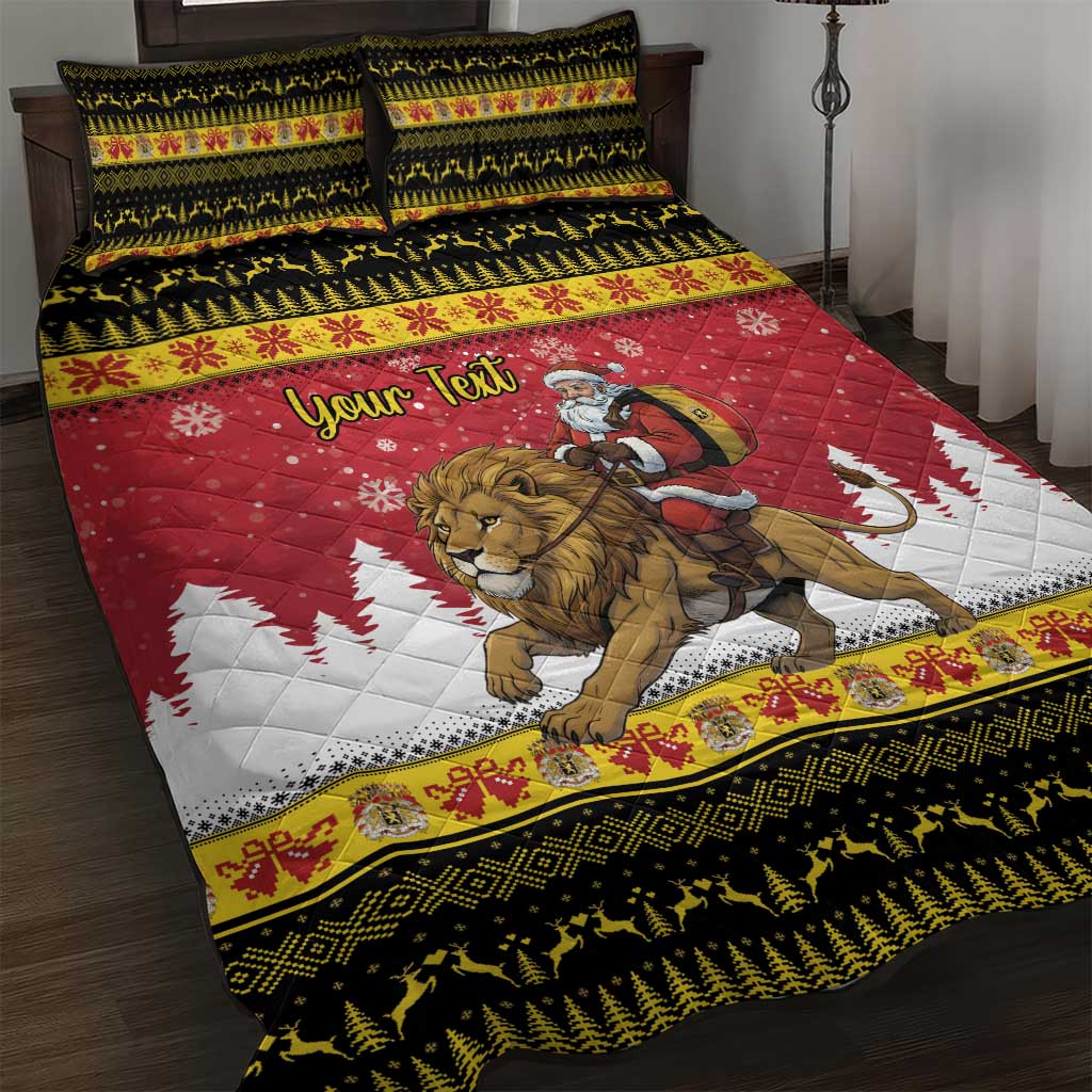 Belgium Christmas Personalized Quilt Bed Set Santa Riding Lion - Wonder Print Shop