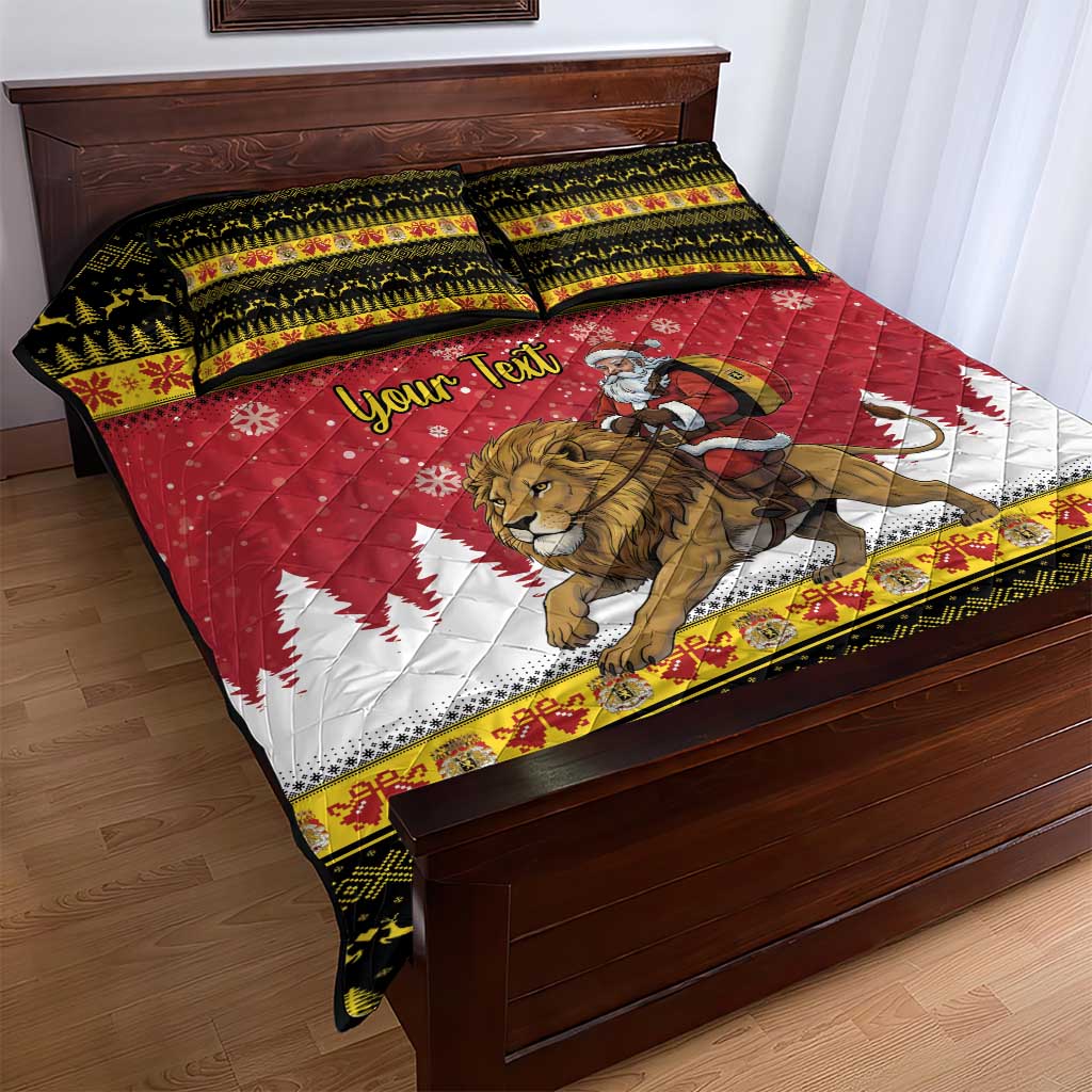 Belgium Christmas Personalized Quilt Bed Set Santa Riding Lion - Wonder Print Shop