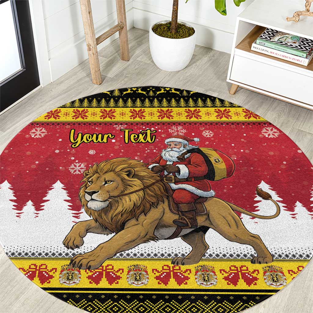 Belgium Christmas Personalized Round Carpet Santa Riding Lion - Wonder Print Shop