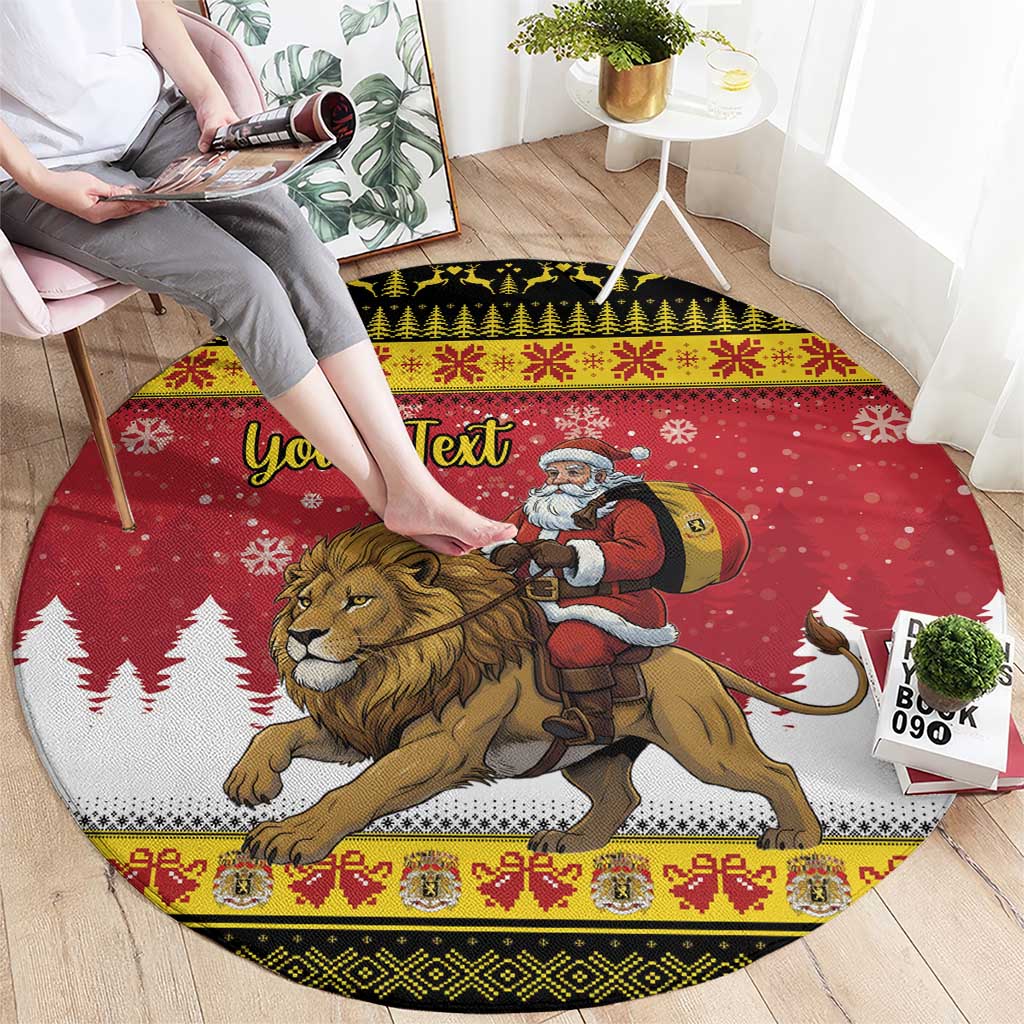 Belgium Christmas Personalized Round Carpet Santa Riding Lion - Wonder Print Shop