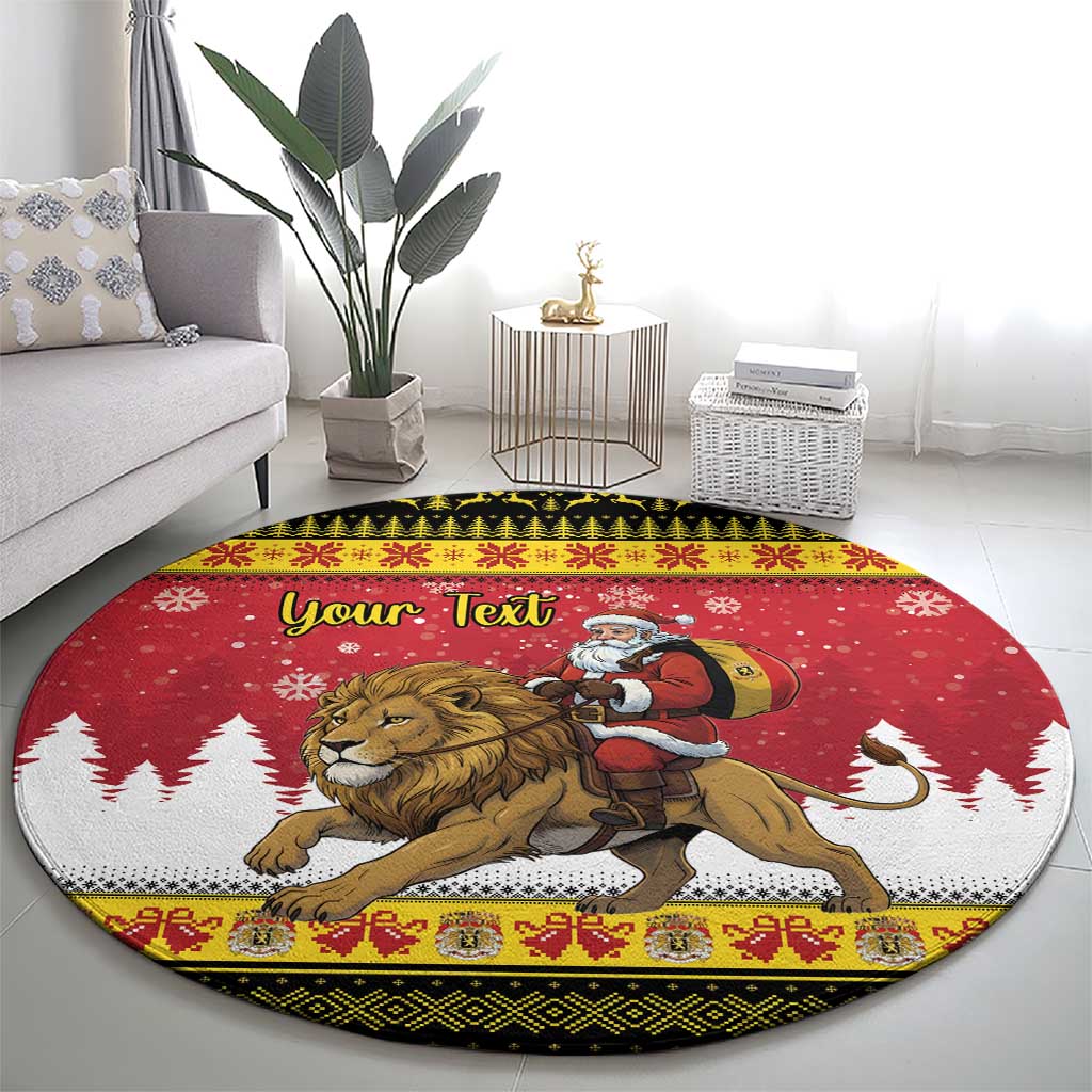 Belgium Christmas Personalized Round Carpet Santa Riding Lion - Wonder Print Shop