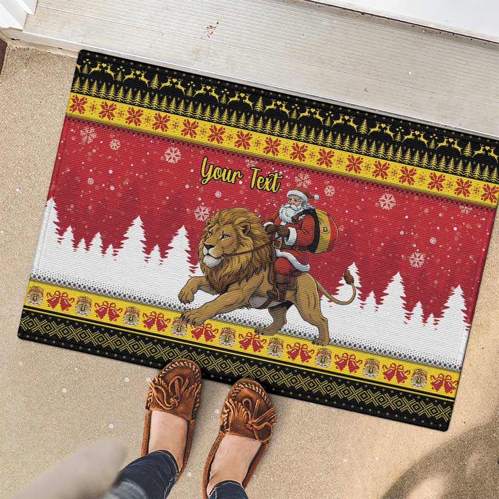 Belgium Christmas Personalized Rubber Doormat Santa Riding Lion - Wonder Print Shop