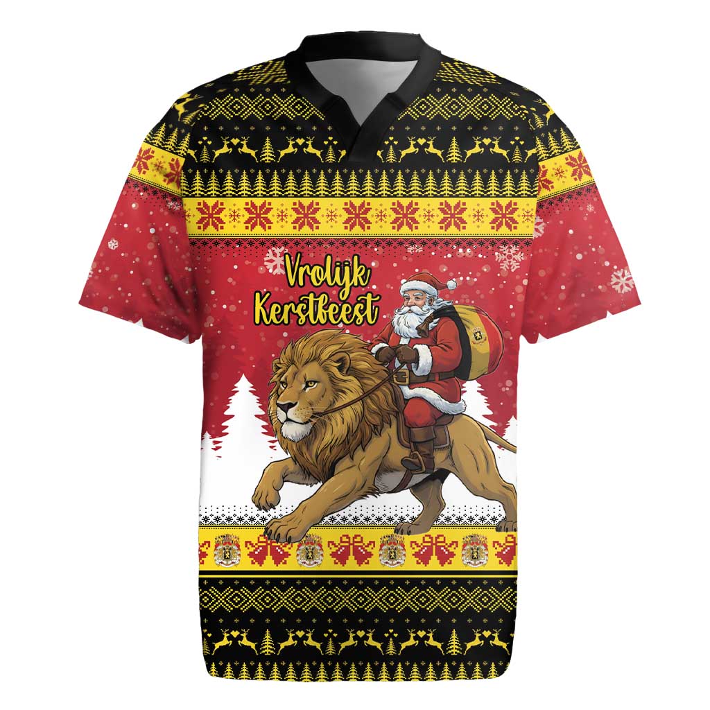 Belgium Christmas Personalized Rugby Jersey Santa Riding Lion - Wonder Print Shop