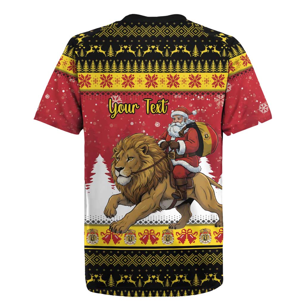 Belgium Christmas Personalized Rugby Jersey Santa Riding Lion - Wonder Print Shop