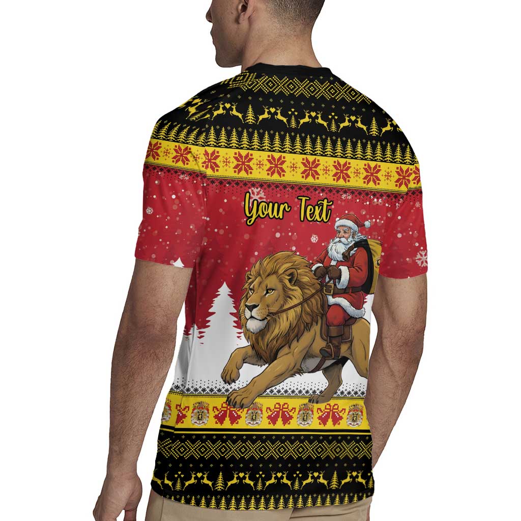 Belgium Christmas Personalized Rugby Jersey Santa Riding Lion - Wonder Print Shop