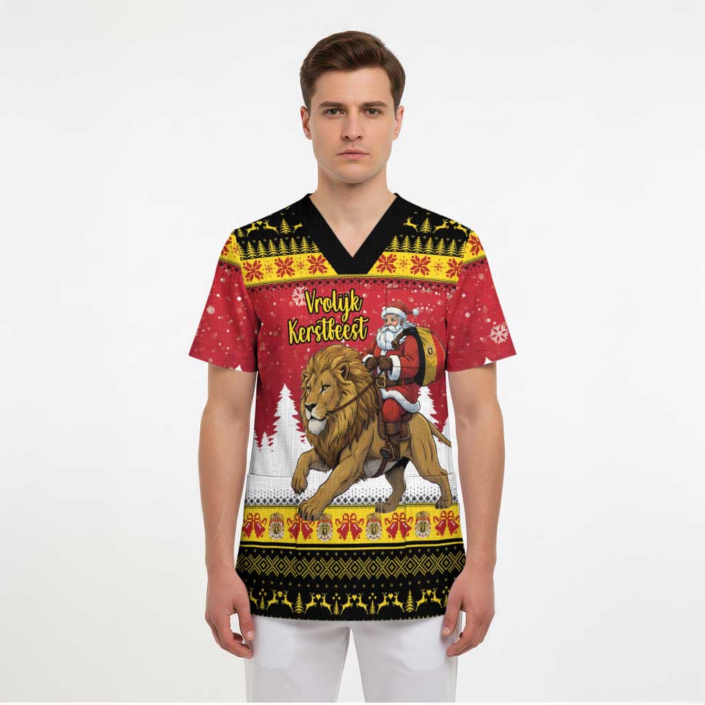 Belgium Christmas Personalized Scrub Top Santa Riding Lion - Wonder Print Shop