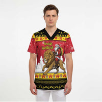 Belgium Christmas Personalized Scrub Top Santa Riding Lion - Wonder Print Shop