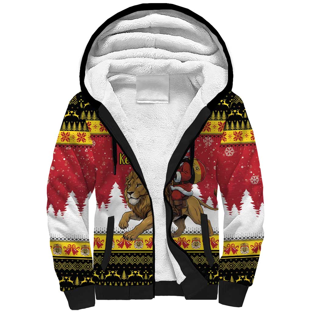 Belgium Christmas Personalized Sherpa Hoodie Santa Riding Lion - Wonder Print Shop